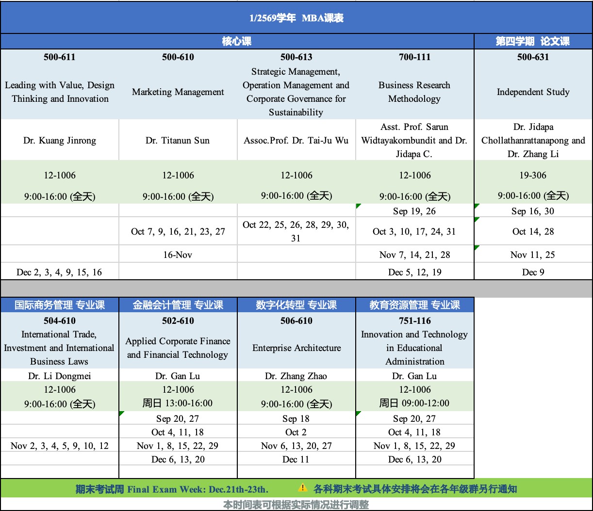 1/2569学年 MBA课表