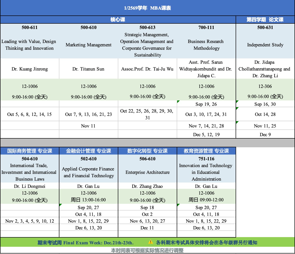 1/2569学年 MBA课表